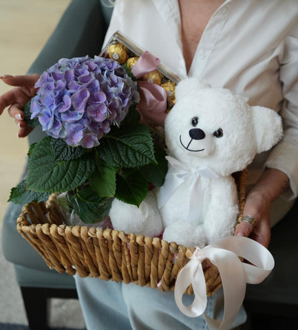 Chocolates, mini plant, and adorable teddy!