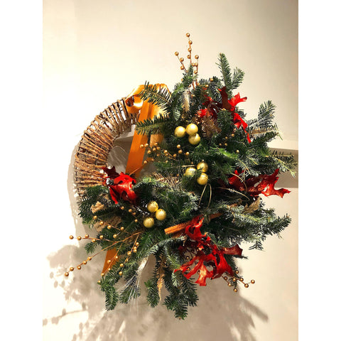 Gold & Red Holiday Wreath-NE Flower Boutique