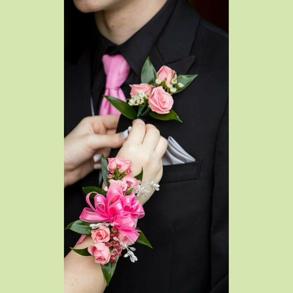 corsage for hot pink dress Rose and a Boutonnière – NE Flower Boutique Size:L 12 Coral Dress 022626launch Designs may be made