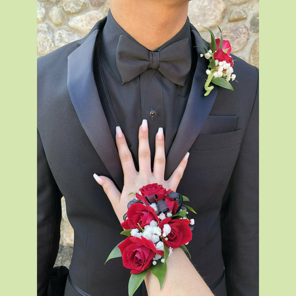 Red Rose Corsage and Boutonnière – NE Flower Boutique