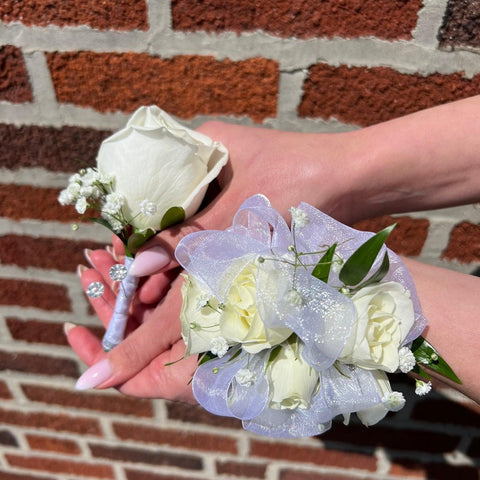 White Rose Corsage and Boutonnière
