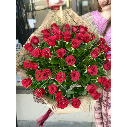 41 Long Stem (up to 70cm) Roses Bouquet-NE Flower Boutique