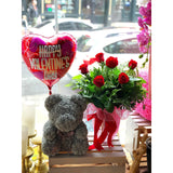 6-Half Dozen in a Vase, Rose Bear and a Balloon combo-NE Flower Boutique