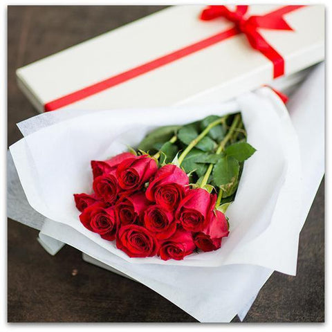 One Dozen Long-Stemmed Roses in Box