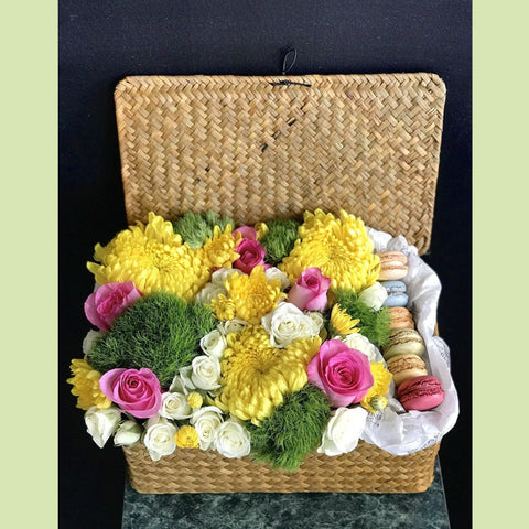 Woven Box with Macaroons-NE Flower Boutique